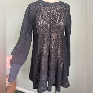 Free People Black Lace Long Sleeve Top